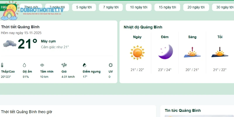 Dự báo khả năng có mưa ngày hôm nay tại Quảng Bình