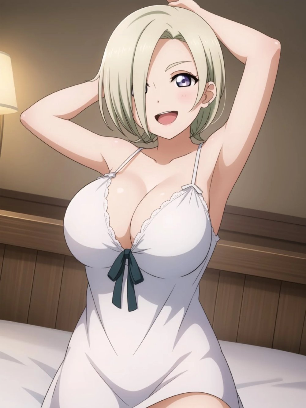 Anime ngực bự với mái tóc bồng bềnh và vòng một quyến rũ